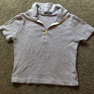 brandy melville white & blue quarter zip top